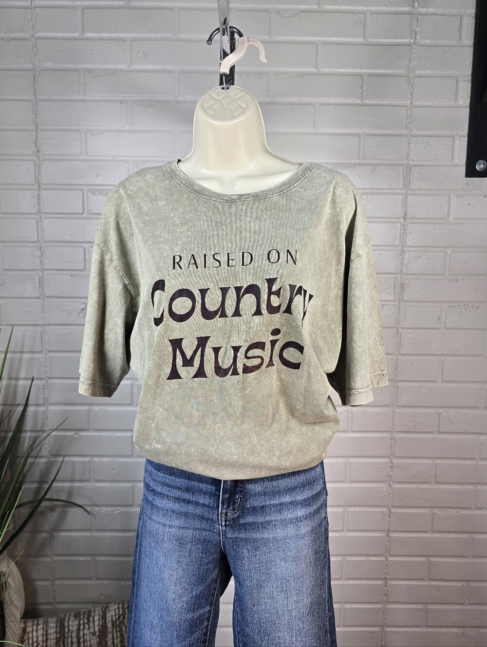 Zutter Raised on Country Music Short Sleeve Tee Mineral Wash Green Large